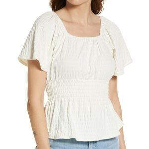 Madewell S cream Smocked Knit Women's Top